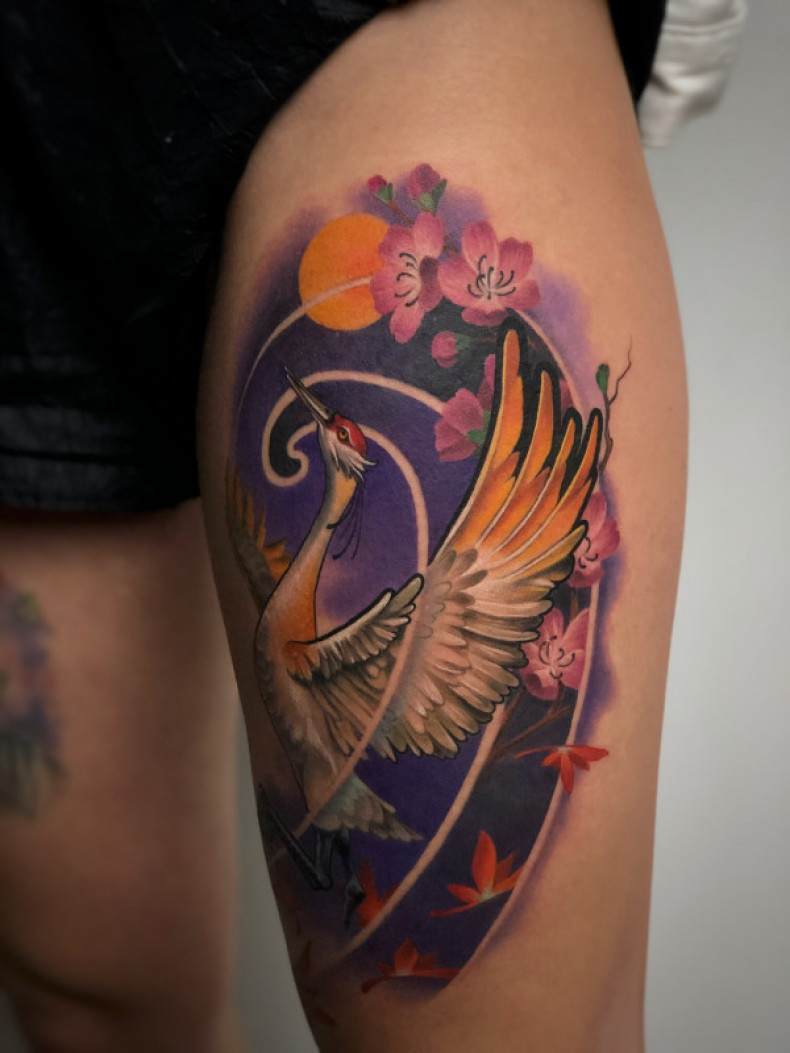 Crane sakura japanese, photo - Tattoo Master Barb Tattoo