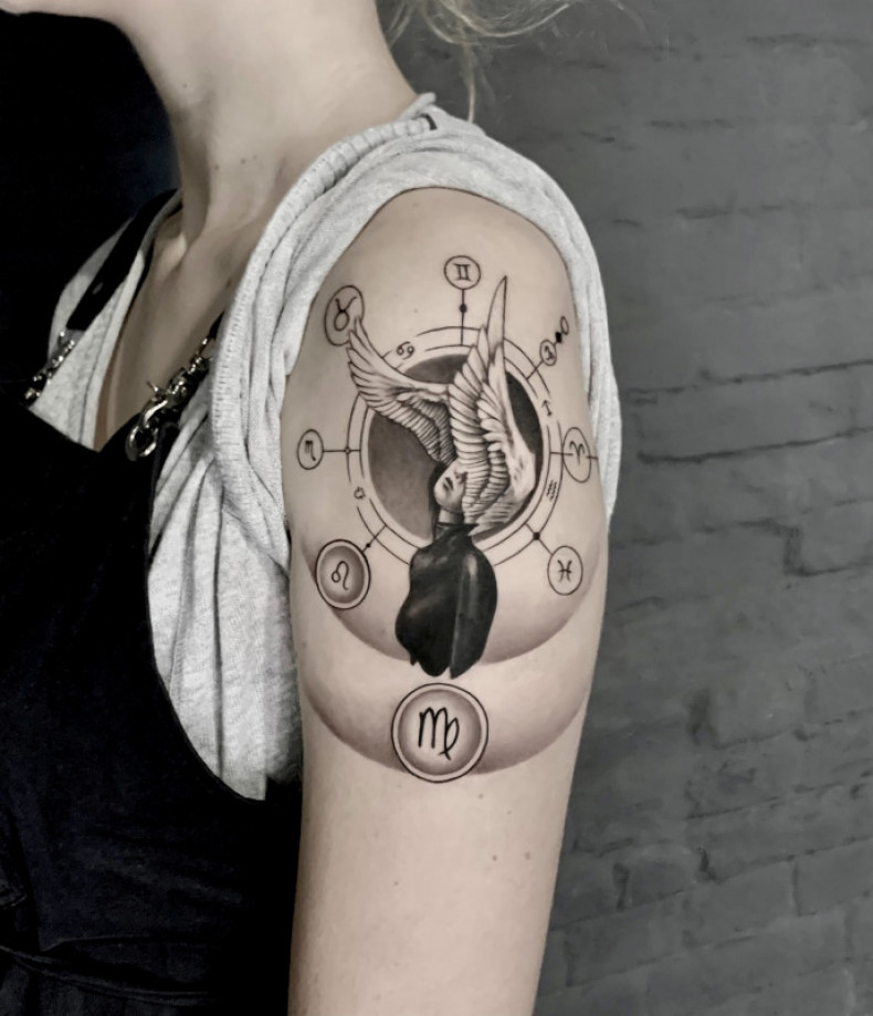 Geometric Virgo zodiac sign, photo - Tattoo Master Barb Tattoo