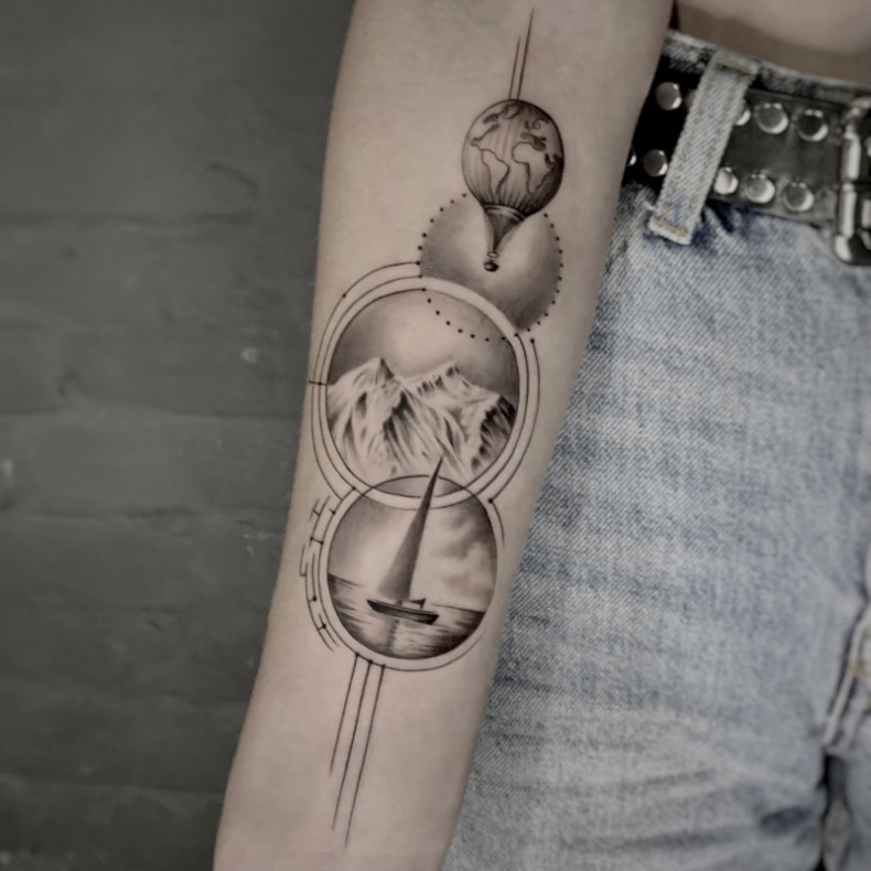 Balon geometryczny góry, photo - Tatuażysta Barb Tattoo