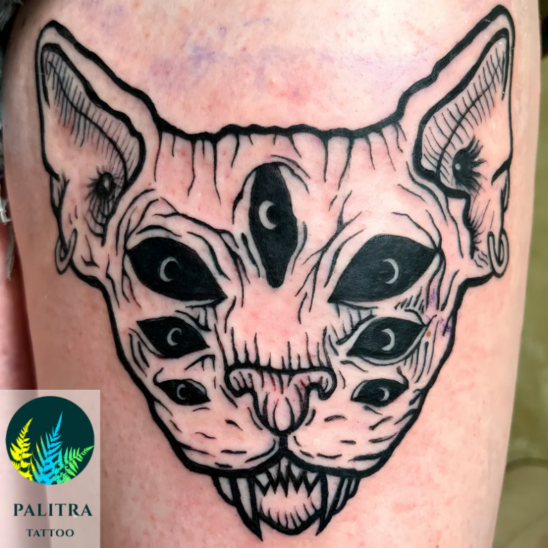 Кошка сфинкс хоррор, photo - Тату мастер Barb Tattoo