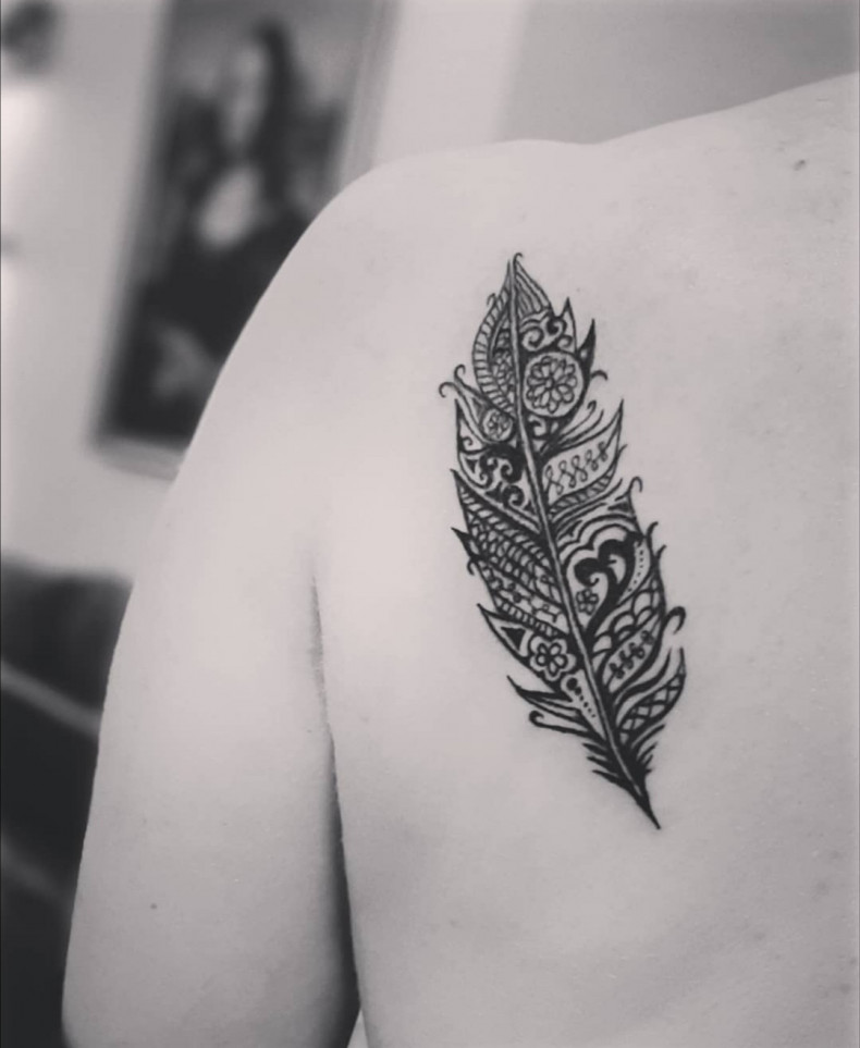 На лопатке перо, photo - Тату мастер Barb Tattoo