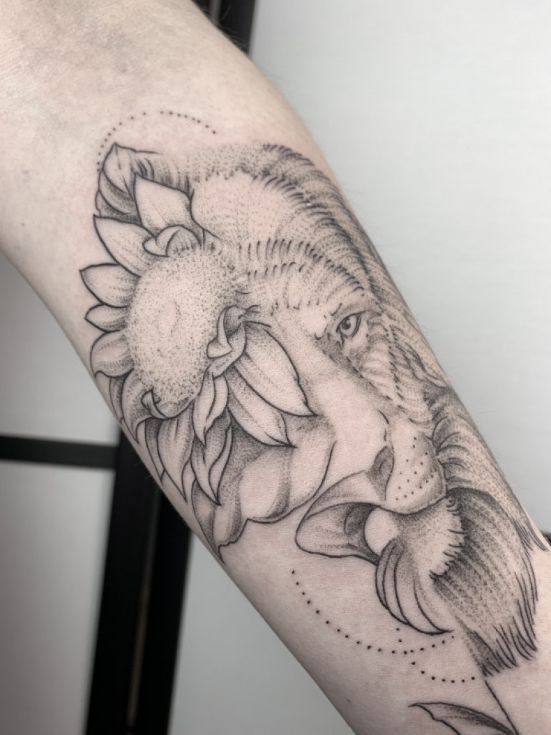 Lion sunflower, photo - Tattoo Master Barb Tattoo