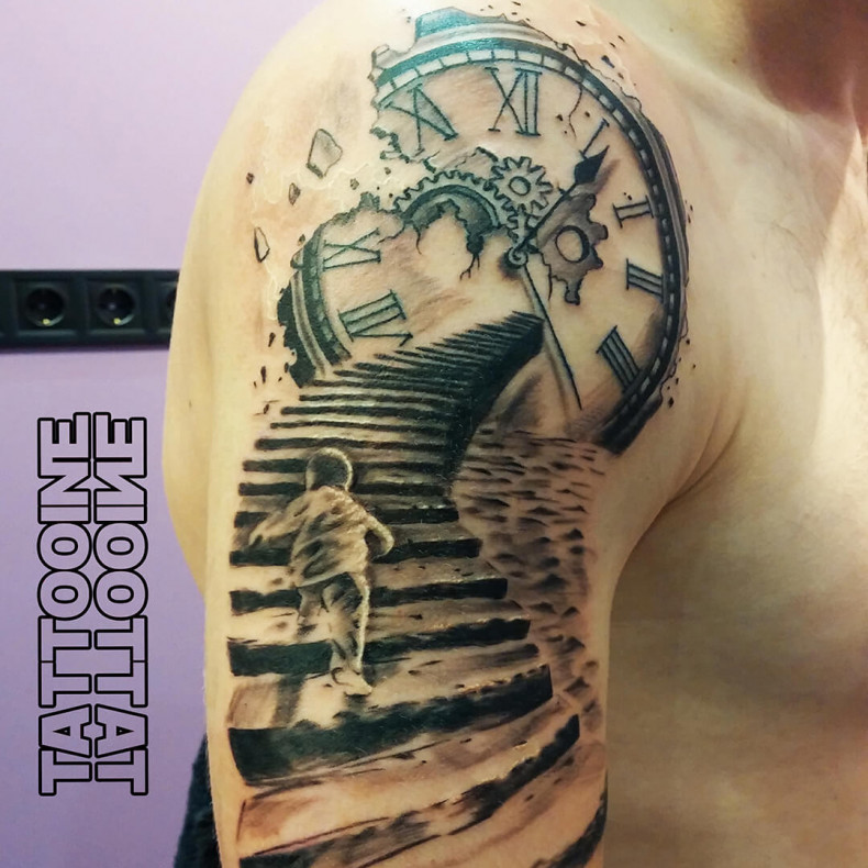 Road ladder clock, photo - Tattoo Master Barb Tattoo