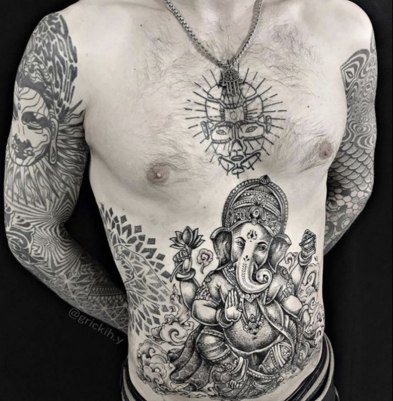 Big ganesha stomach, photo - Tattoo Master Barb Tattoo