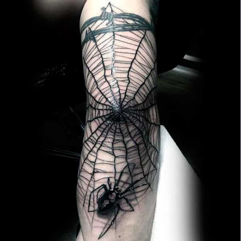 Elbow spider web, photo - Tattoo Master Barb Tattoo