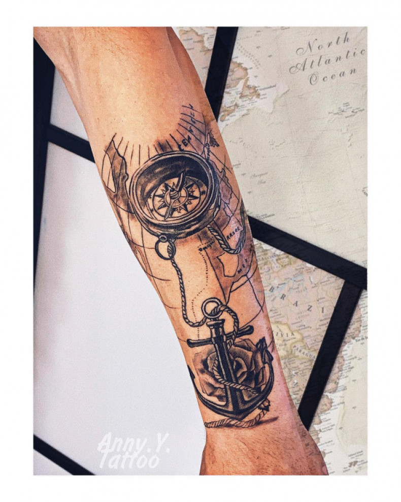 Map compass anchor, photo - Tattoo Master Barb Tattoo