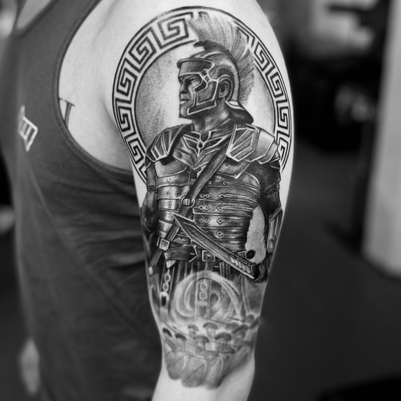 Блэк энд грей оберег спартанец, photo - Тату мастер Barb Tattoo