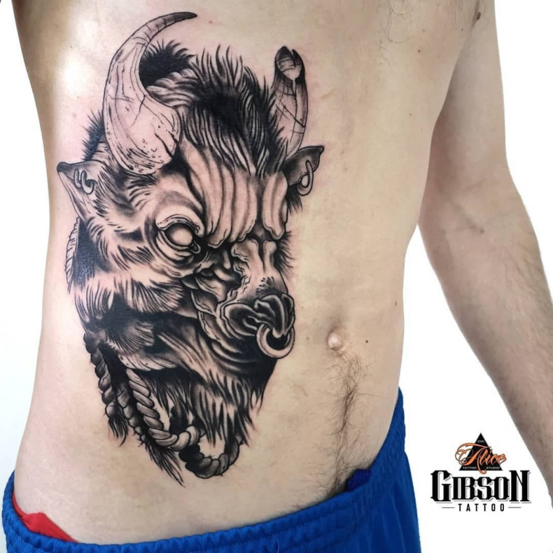 Black and grey devil side, photo - Tattoo Master Barb Tattoo