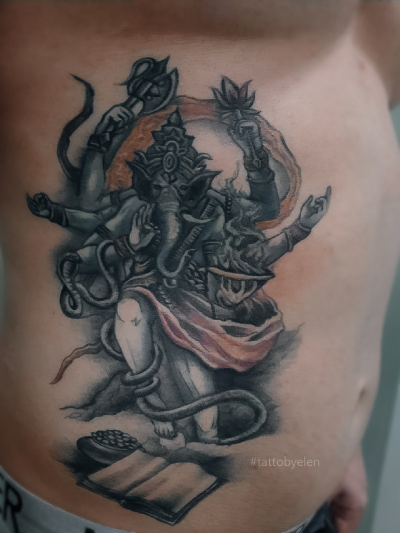 Black and grey ganesha side, photo - Tattoo Master Barb Tattoo