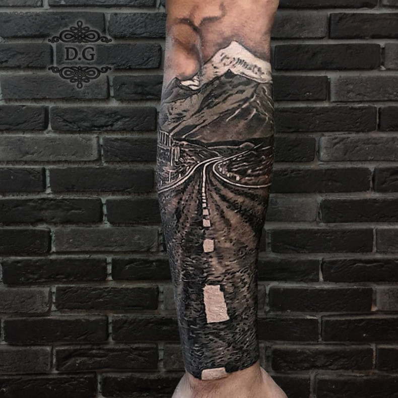 Berge Straße Landschaft, photo - Tattoo-Meister Barb Tattoo