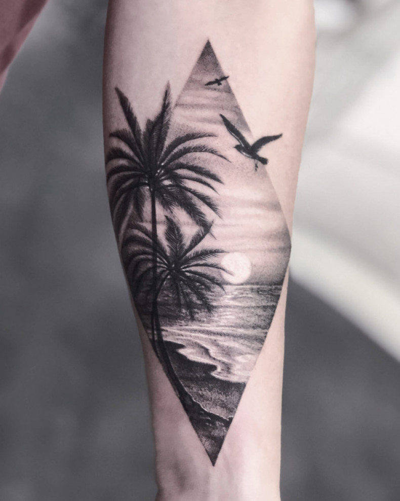 Море пальма пейзаж, photo - Тату мастер Barb Tattoo