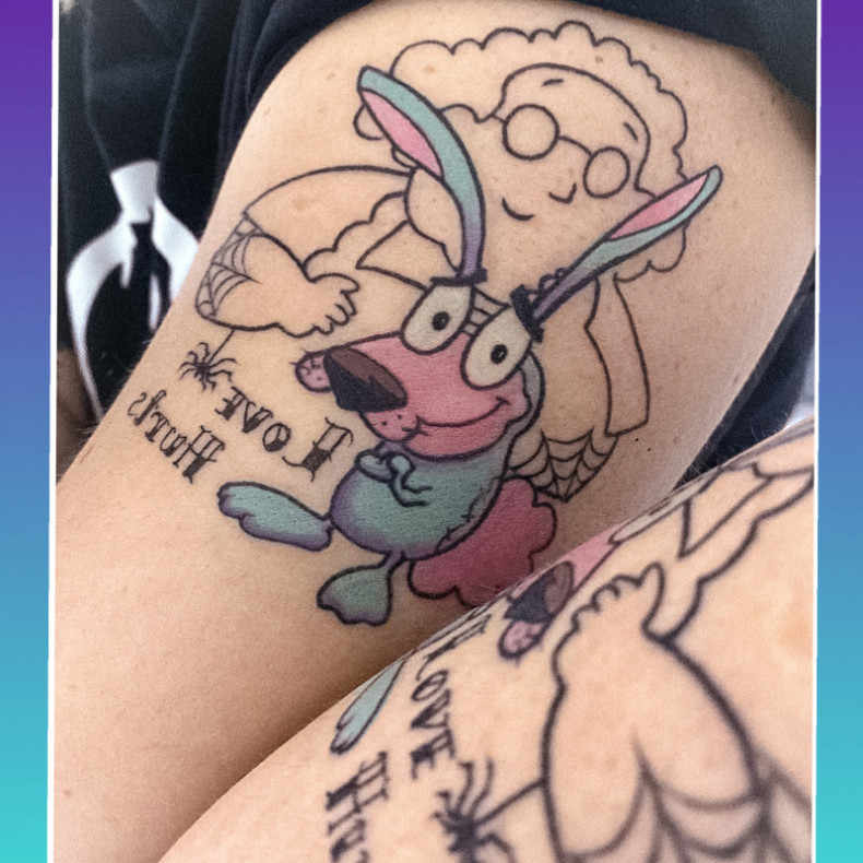 Courage the cowardly dog ​​for a lover of generic style in my and, photo - Tattoo Master Barb Tattoo