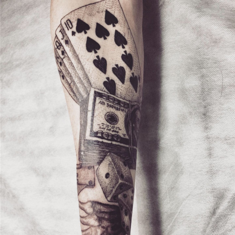 Money dollar sign cards, photo - Tattoo Master Barb Tattoo