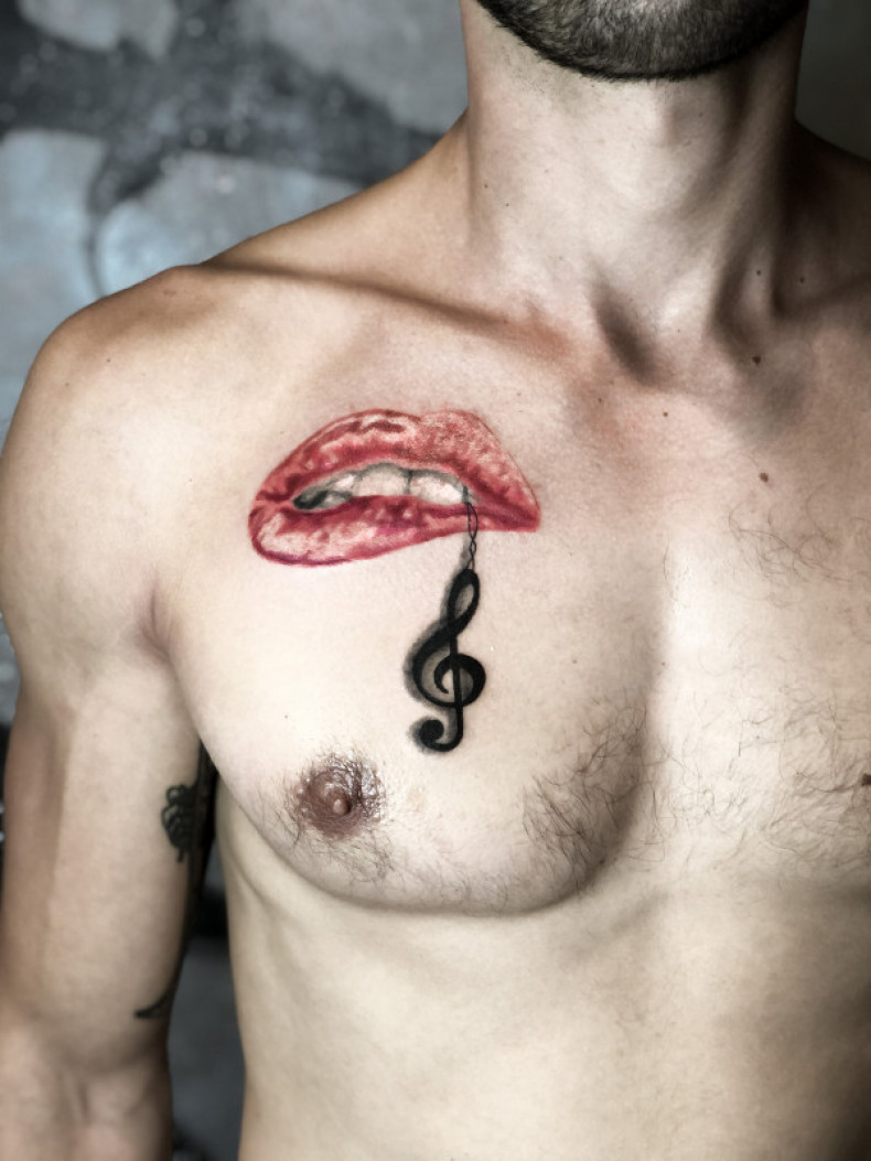 Lips music note kiss, photo - Tattoo Master Barb Tattoo