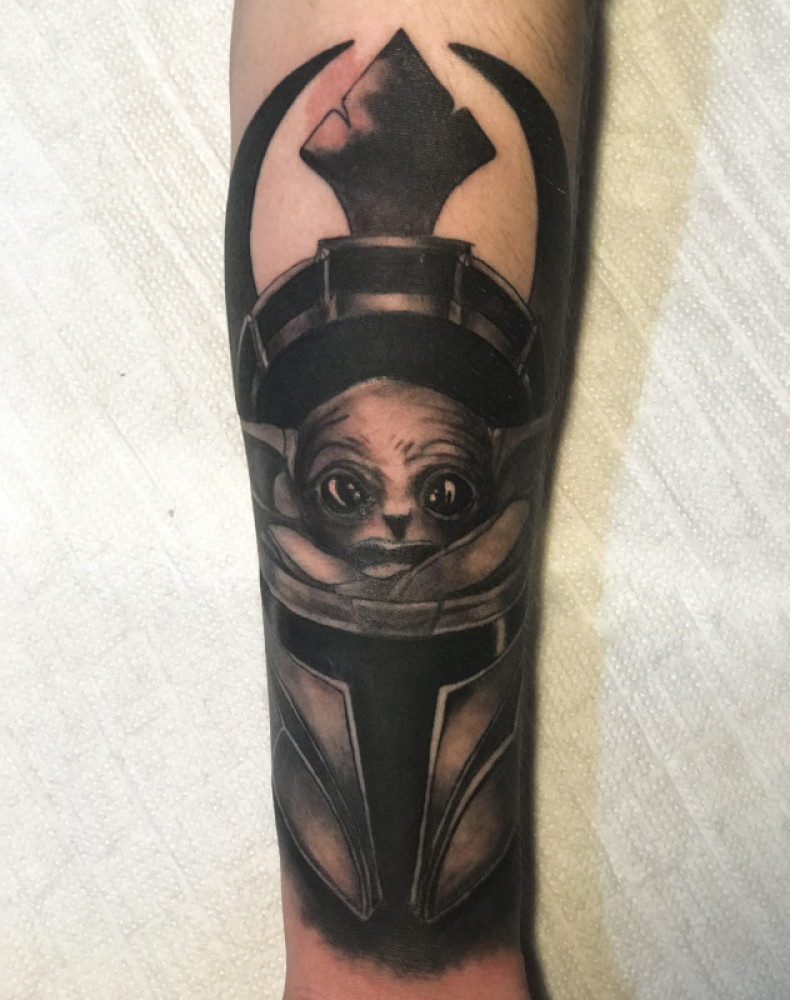 Star wars baby yoda tattoo, photo - Tattoo Master Barb Tattoo