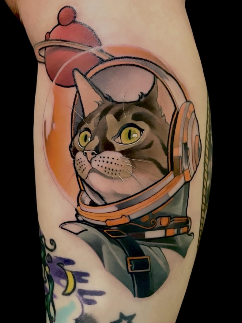 Astronaut Katze neue Schule, photo - Tattoo-Studio Brust oder Keule