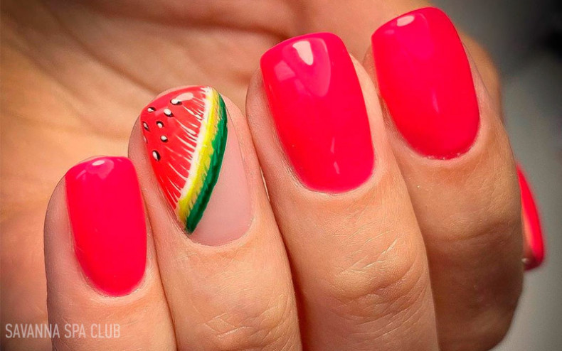 Манікюр із гель-лаком і малюнком кавуна, photo - Manicurist Barb Manicure