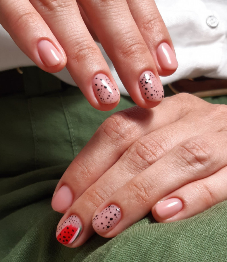 Watermelon manicure for short nails nude, photo - Manicurist Barb Manicure