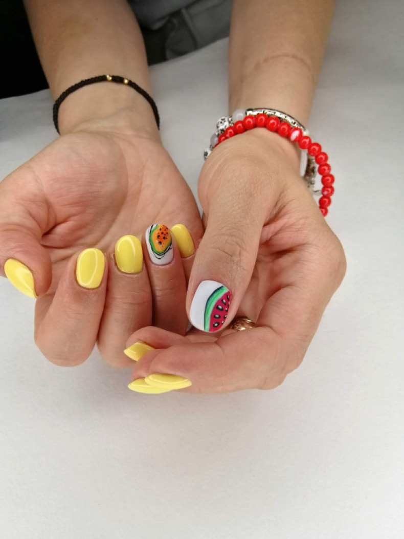 Watermelon manicure for short nails summer, photo - Manicurist Barb Manicure