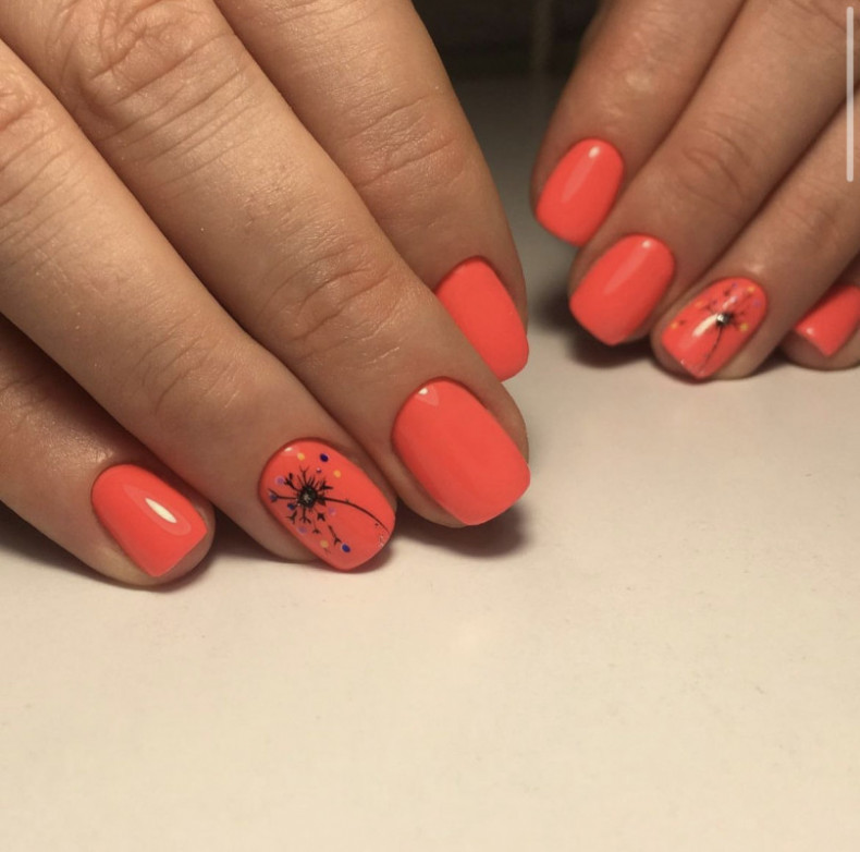 Dandelion manicure for short nails peach, photo - Manicurist Barb Manicure