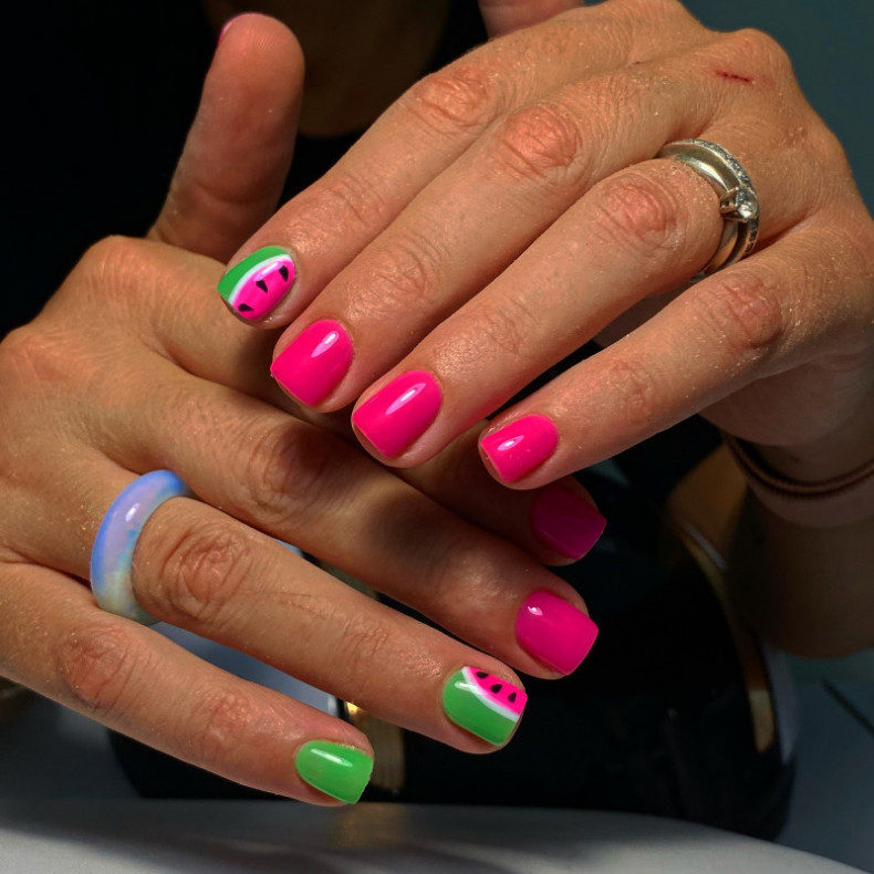 Watermelon manicure for short nails summer, photo - Manicurist Barb Manicure