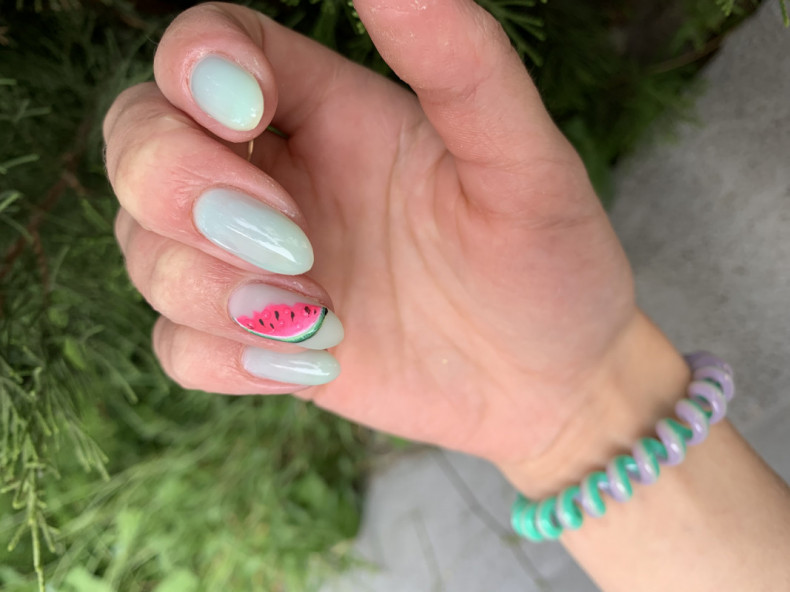 Watermelon manicure summer with fruits, photo - Manicurist Barb Manicure