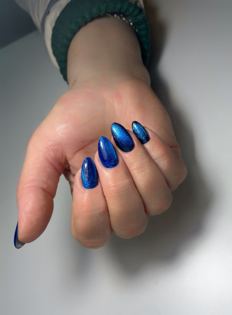 Укріплення рідних нігтів гелем+дизайн "Котяче око", photo - Manicurist Barb Manicure