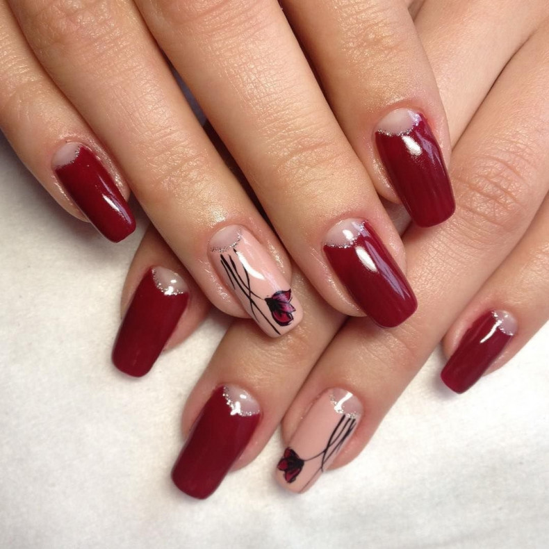 Painted burgundy half moon, photo - Manicurist Barb Manicure