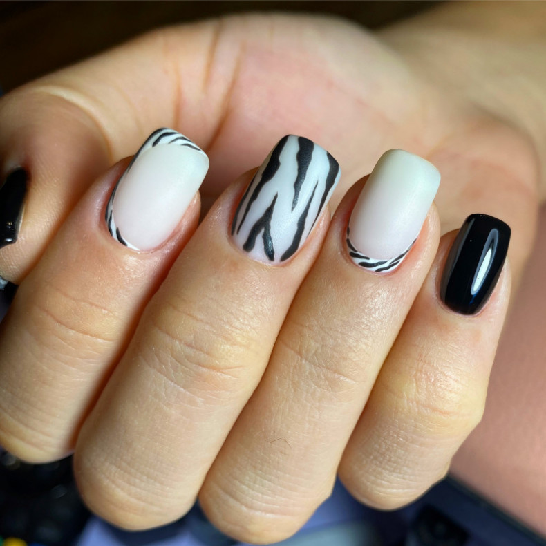 Zebra czarny manicure matowy, photo - Manicurzysta Barb Manicure