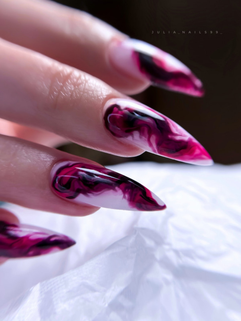 Almond burgundy stiletto, photo - Manicurist Barb Manicure