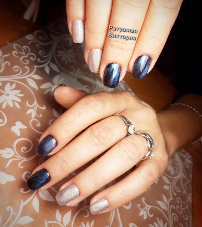 Kameleon niebieski manicure z pocieraniem, photo - Manicurzysta Barb Manicure