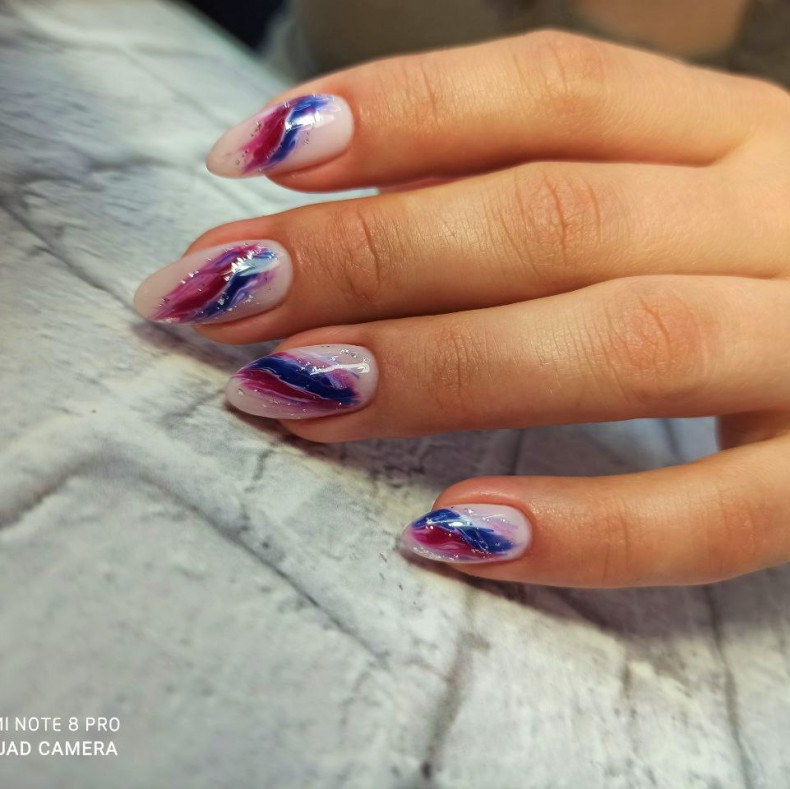 Синий бордовый молочный, photo - Мастер маникюра Barb Manicure