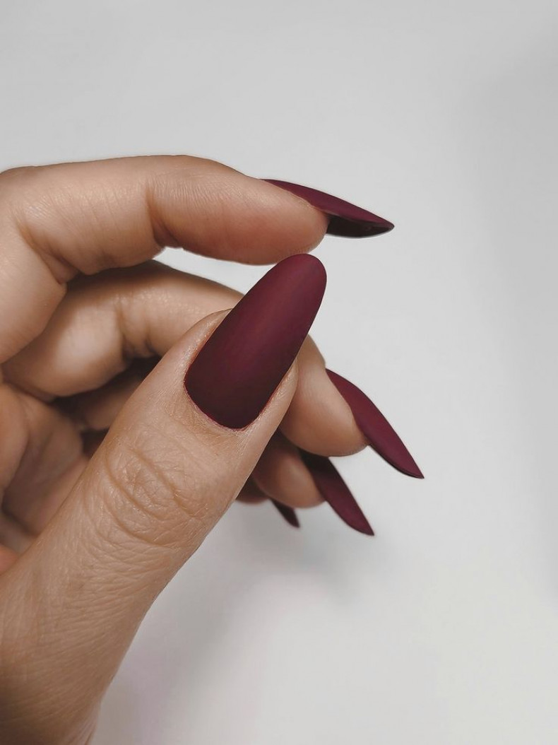 Burgundy matte nail extension, photo - Manicurist Barb Manicure