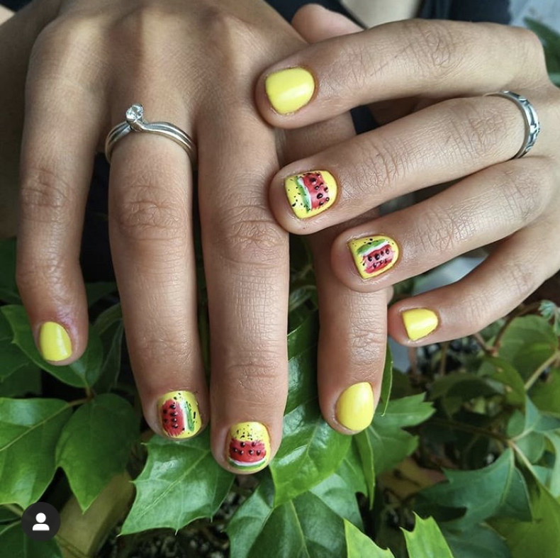 Watermelon yellow manicure, photo - Manicurist Barb Manicure