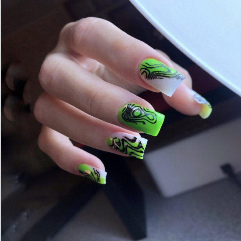 Square light green manicure vibrant neon, photo - Manicurist Barb Manicure