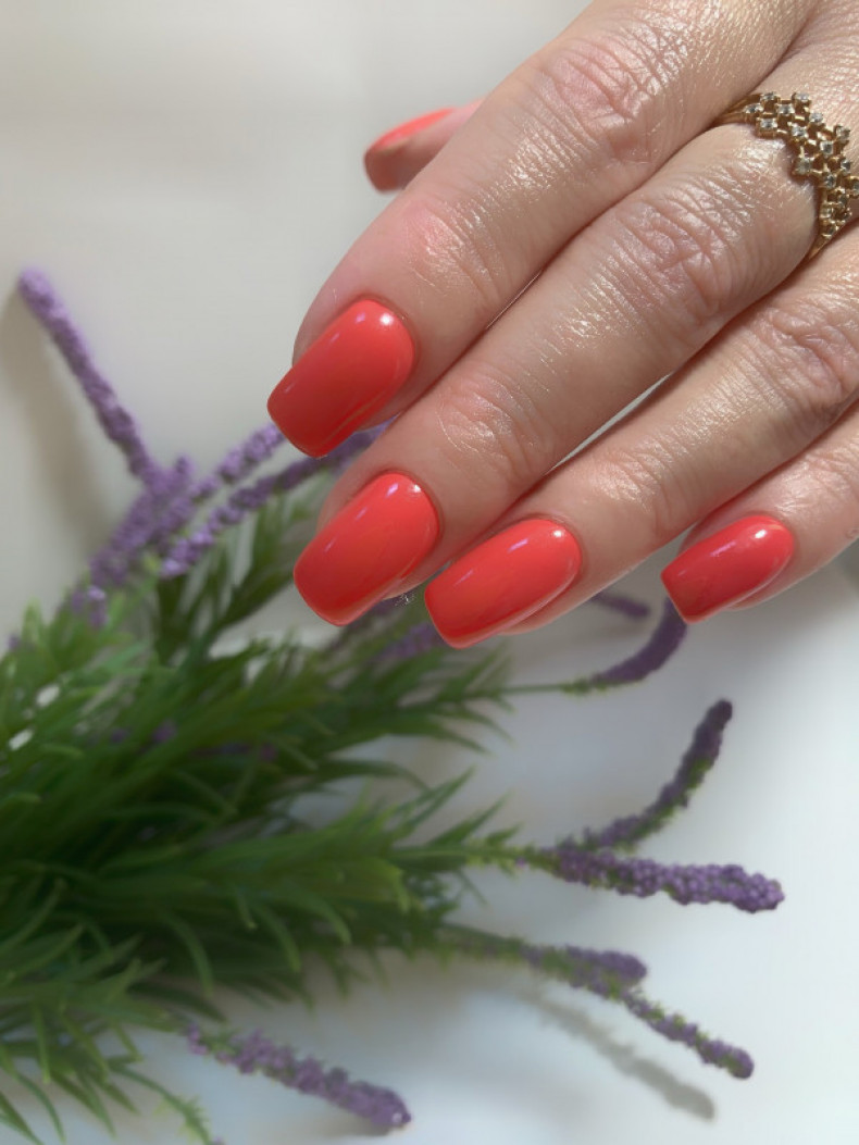 Однотонный (монохромный) маникюр coral simple, photo - Manicurist Barb Manicure