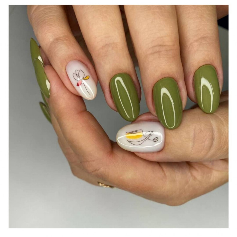 Green olive nail stickers, photo - Manicurist Barb Manicure