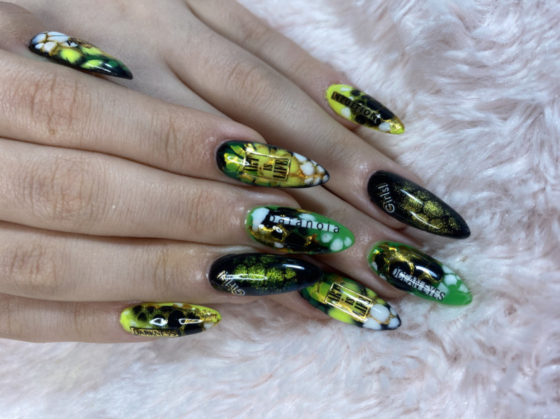 Green with letters animal print, photo - Manicurist Barb Manicure