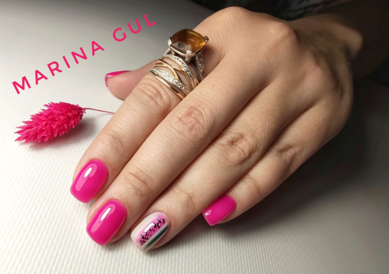 Arbuz manicure z owocami маникюр с акцентом на один ноготь, photo - Manicurzysta Barb Manicure