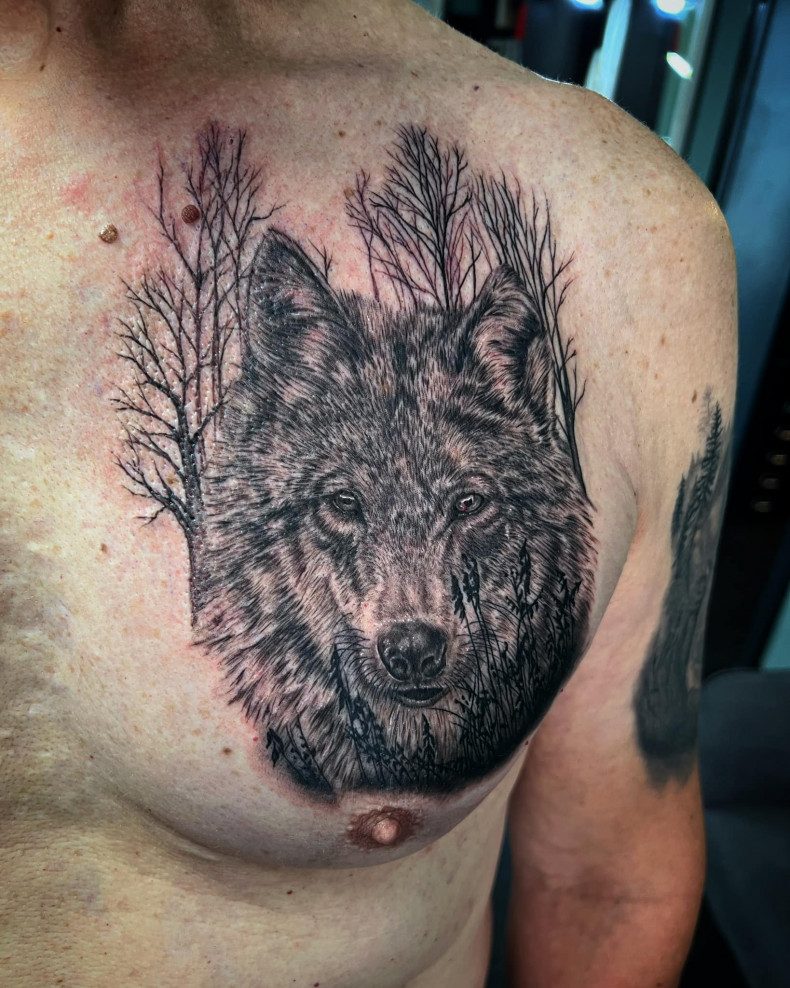 Wolf Brust, photo - Tattoo-Studio Tattoo Galerie