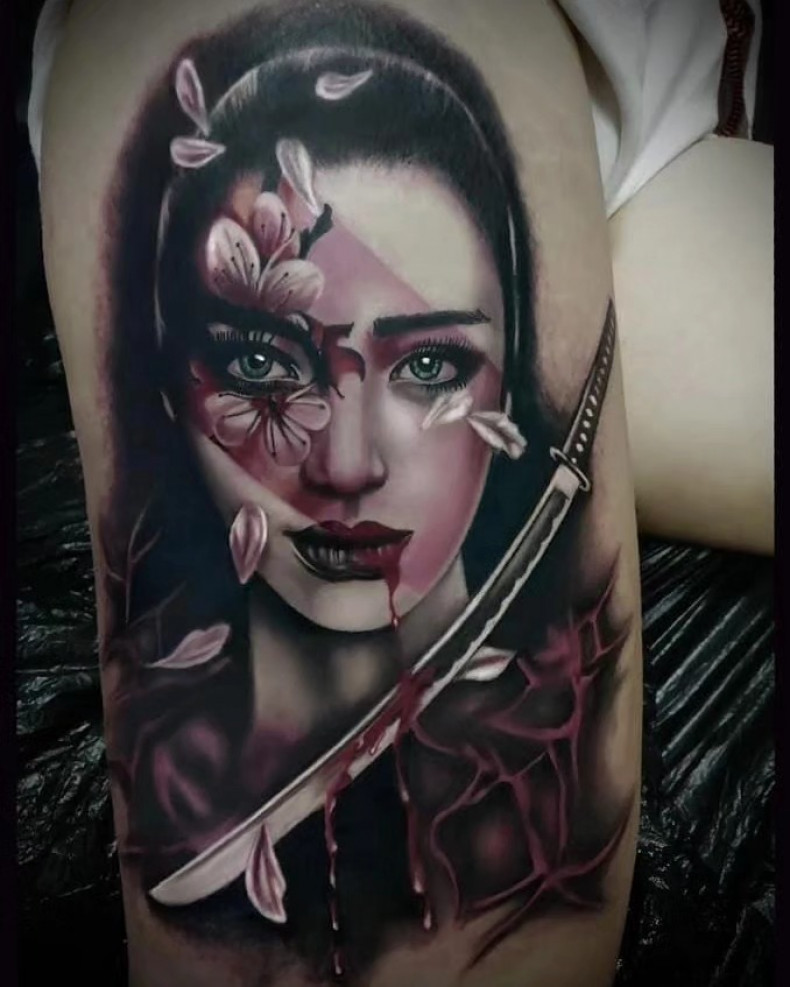 Woman face katana leg, photo - Tattoo Studio Dark Gallery by Risto