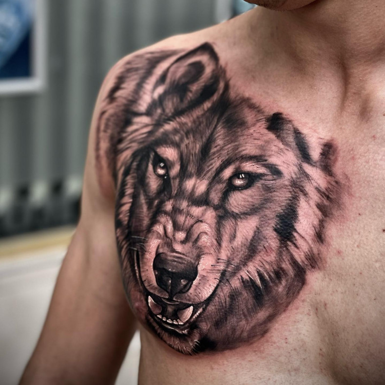 Männer Wolf Brust, photo - Tattoo-Meister Christian Berndt