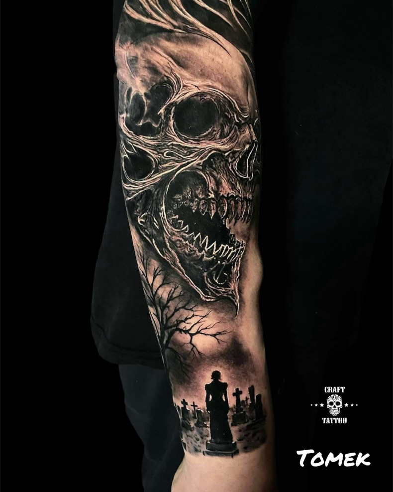 Mężczyźni ramię szkielet, photo - Studio tatuażu Craft Tattoo