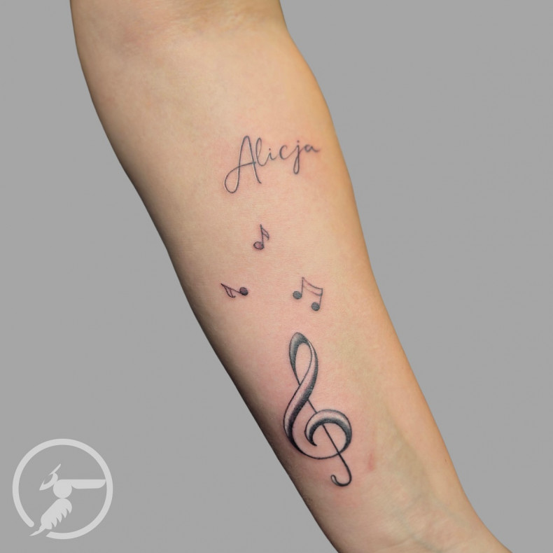 Arm forearm music note, photo - Tattoo Studio Mechanical Meg