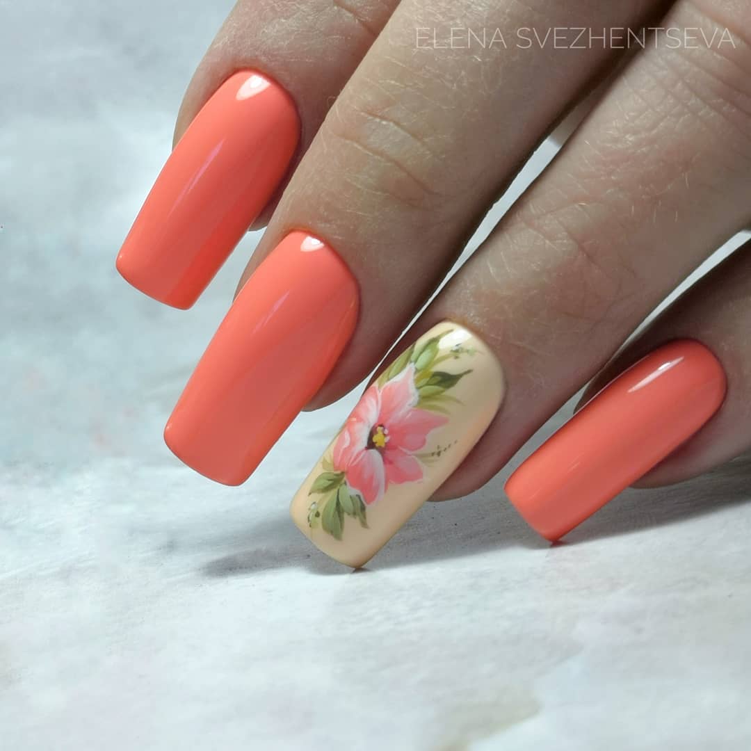Summer Coral Nails Coffin
