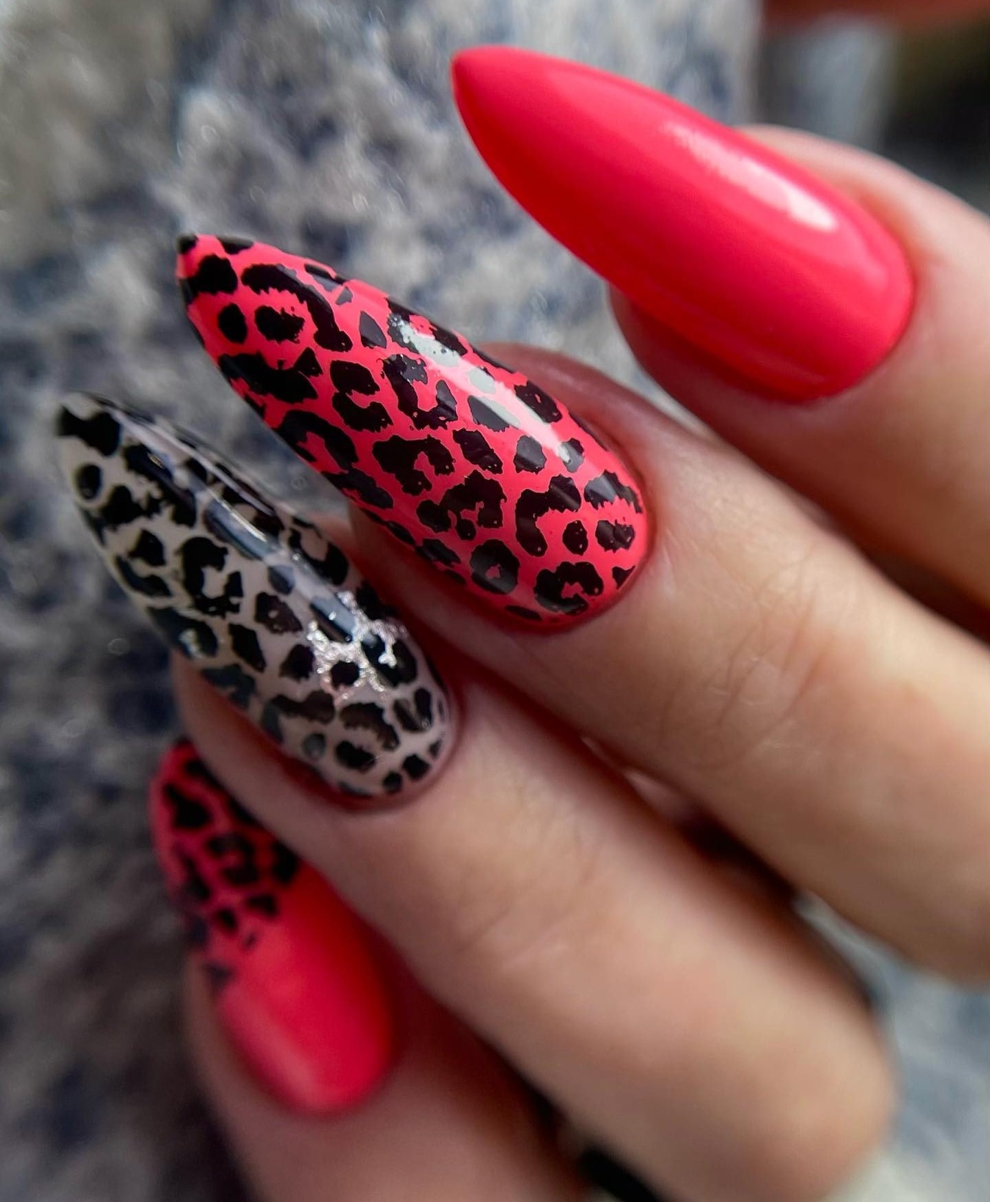 Coral Color Nails with Prints