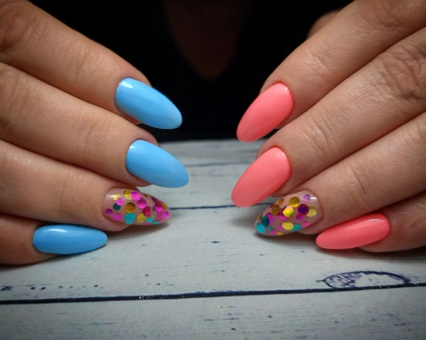 Coral And Blue Nails