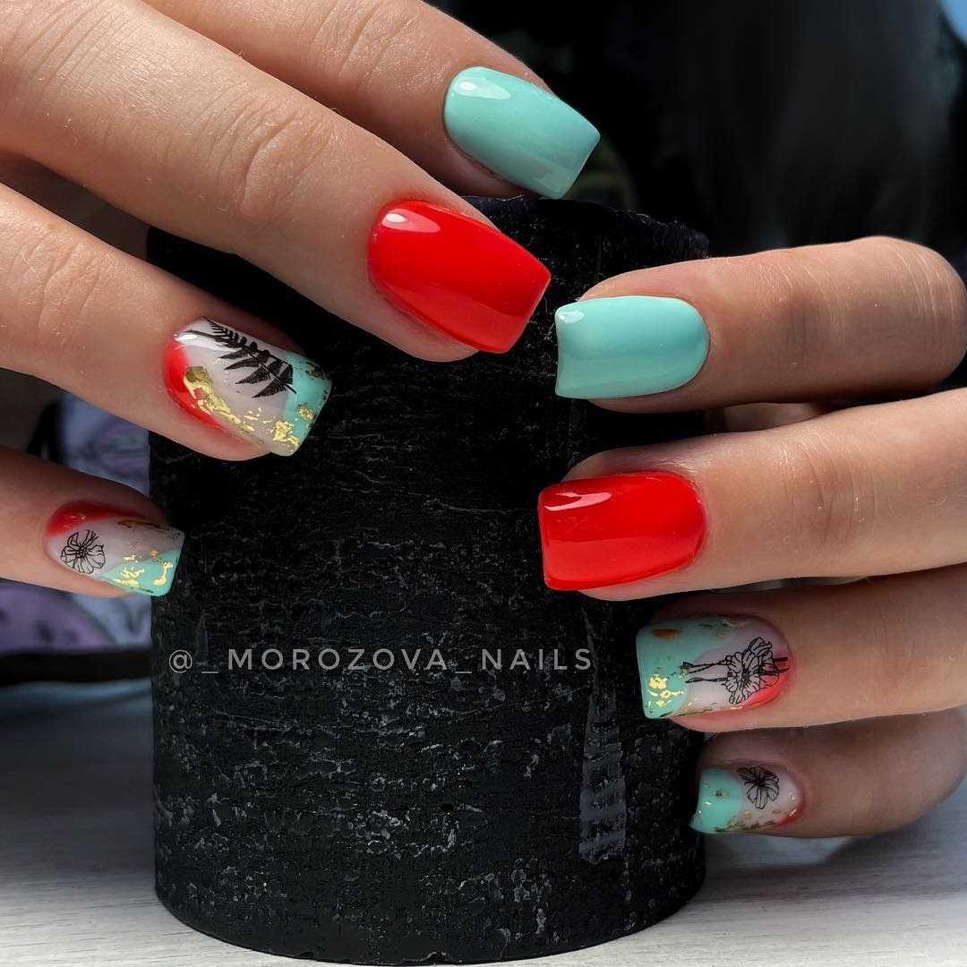 Coral and Teal Nails