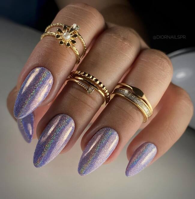 Simple Holographic Purple Nail Design