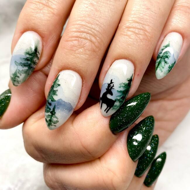 Winter Forest Nail Paintings